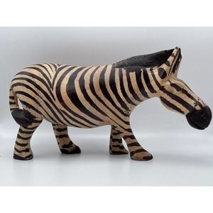 Hand Carved Wooden Zebra Figurine Approx 8" long x 4.5" high x 3" wide